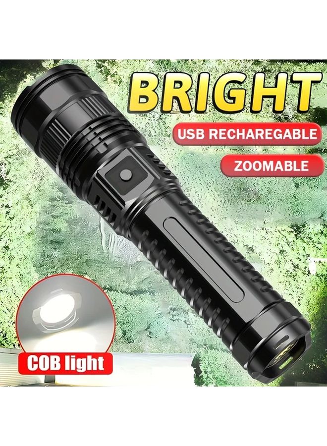 1pc Zoomable LED Rechargeable USB Flashlight Portable Handheld Lamp Tail Light - Image 2