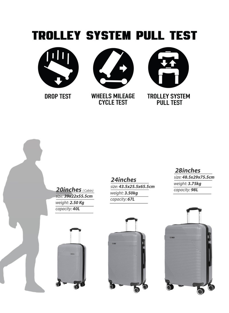 PARAJOHN Medium 24-Inch ABS Lightweight Hardshell Luggage Trolley | carrying 20kg 4-Wheel Spinner Suitcase Silver - Image 5