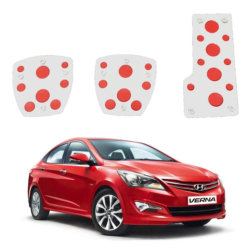 Oshotto 3 Pcs Non-Slip Manual CS-08 Car Pedals Kit Sports Pad Covers Set Compatible with Hyundai Verna Fludic (Red) - Image 1