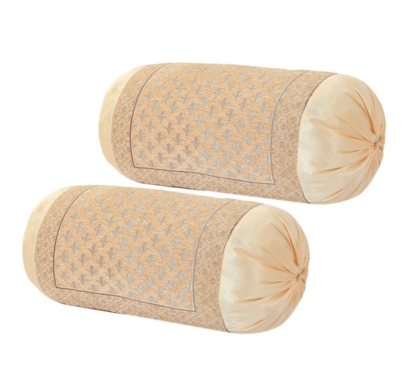 FRESH FROM LOOM 500 Tc Wrinkle Free Bolster Cover Set | 16x32 Inches | Bolster Dewan Round Pillow Covers | Bed Side Long Pillow Case | Soft and Velvet Fabric - (Beige Star - Pack of 2pc) - Image 3