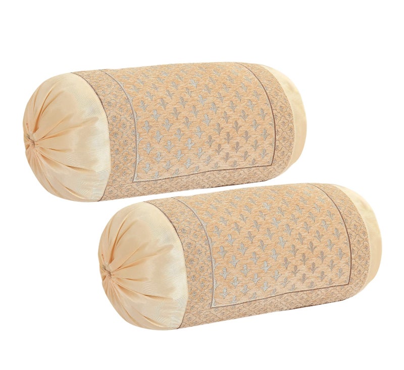 FRESH FROM LOOM 500 Tc Wrinkle Free Bolster Cover Set | 16x32 Inches | Bolster Dewan Round Pillow Covers | Bed Side Long Pillow Case | Soft and Velvet Fabric - (Beige Star - Pack of 2pc) - Image 5