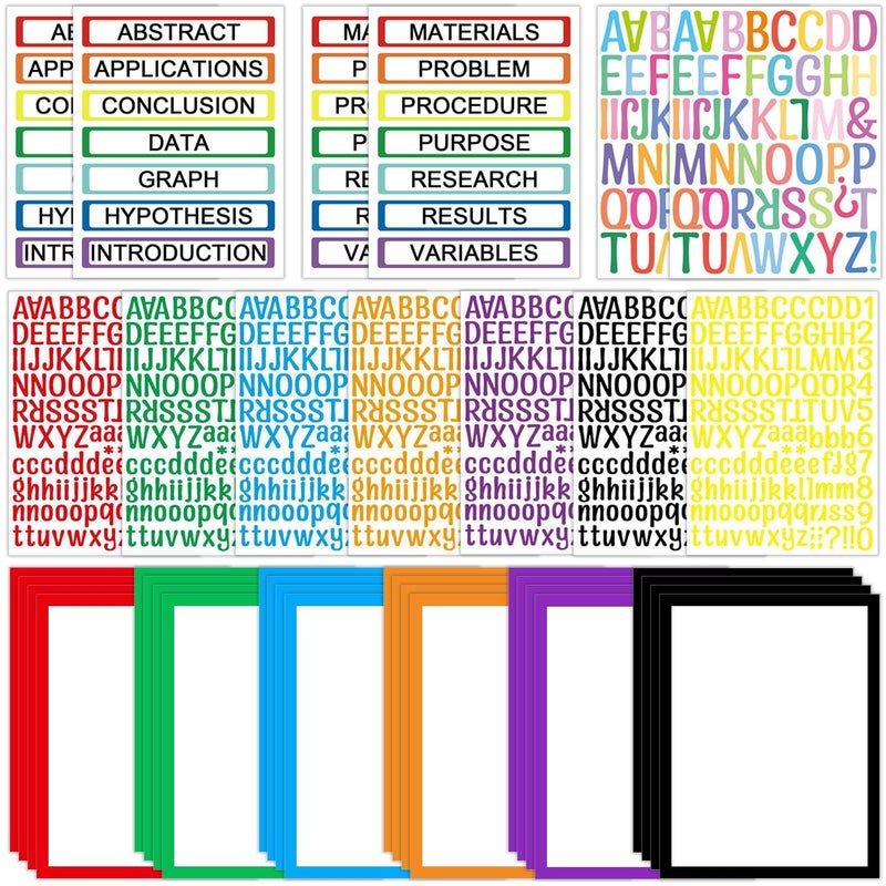 LonlyEagle 37 Colorful Sheets Self-Adhesive Science Fair Board Supplies - Presentation Subtitles, Project Titles, Personalized Letter Stickers for Classroom and Office - Image 1