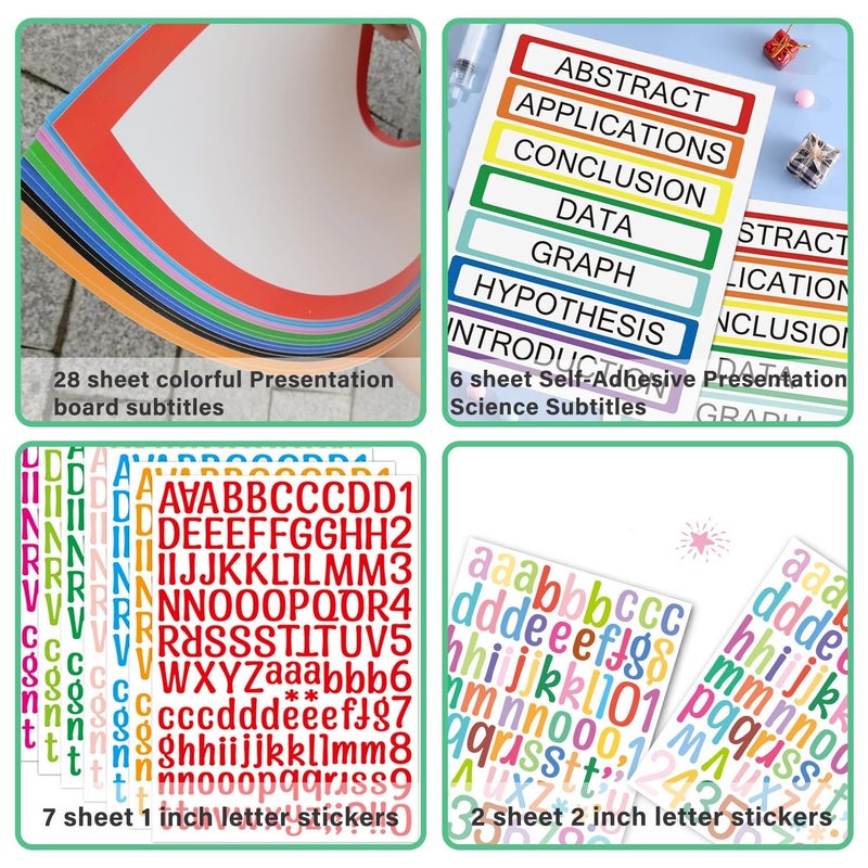 LonlyEagle 37 Colorful Sheets Self-Adhesive Science Fair Board Supplies - Presentation Subtitles, Project Titles, Personalized Letter Stickers for Classroom and Office - Image 4