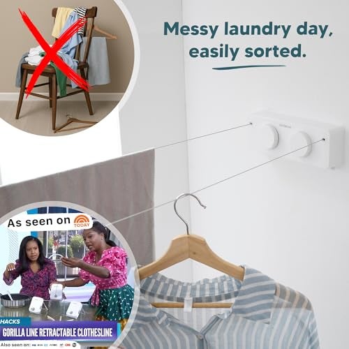 GorillaLine Max - Retractable Clothesline Indoor Outdoor Clothes Line - Heavy Duty Clothes Drying Laundry Line - Wall Mounted Drying Rack - Air Dry Clothing - Max Tighten with GorillaGrip - Image 3