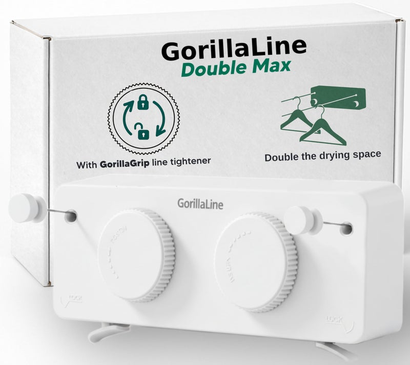 GorillaLine Max - Retractable Clothesline Indoor Outdoor Clothes Line - Heavy Duty Clothes Drying Laundry Line - Wall Mounted Drying Rack - Air Dry Clothing - Max Tighten with GorillaGrip - Image 1