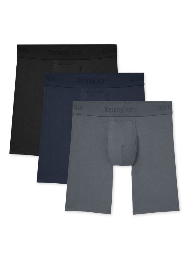 Tommy John Second Skin Boxer Briefs for Men 8", Modal Stretch Fabric, Men's Underwear with Quick Draw Fly and Contour Pouch, Black / Turbulence / Dress Blues - 3 Pack, XXL - Image 1