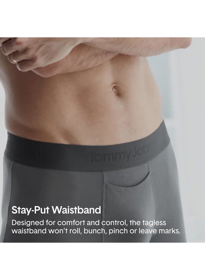 Tommy John Second Skin Boxer Briefs for Men 8", Modal Stretch Fabric, Men's Underwear with Quick Draw Fly and Contour Pouch, Black / Turbulence / Dress Blues - 3 Pack, XXL - Image 5