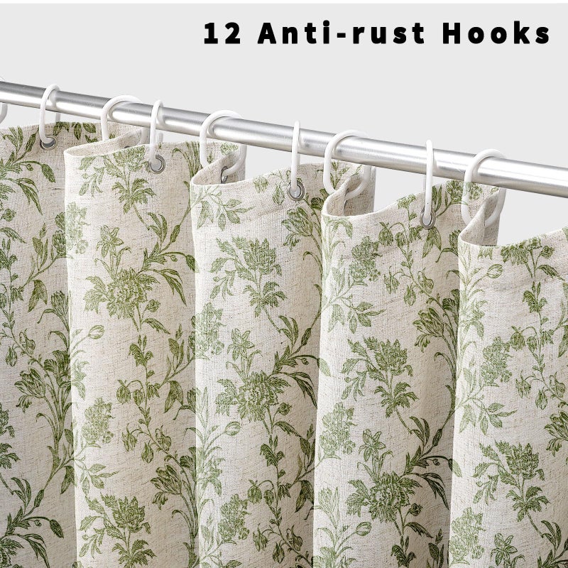 WOUVMA Sage Green Shower Curtain Floral Cotton Linen Cottagecore Shower Curtain for Bathroom 72"" W x 72"" L - Image 3