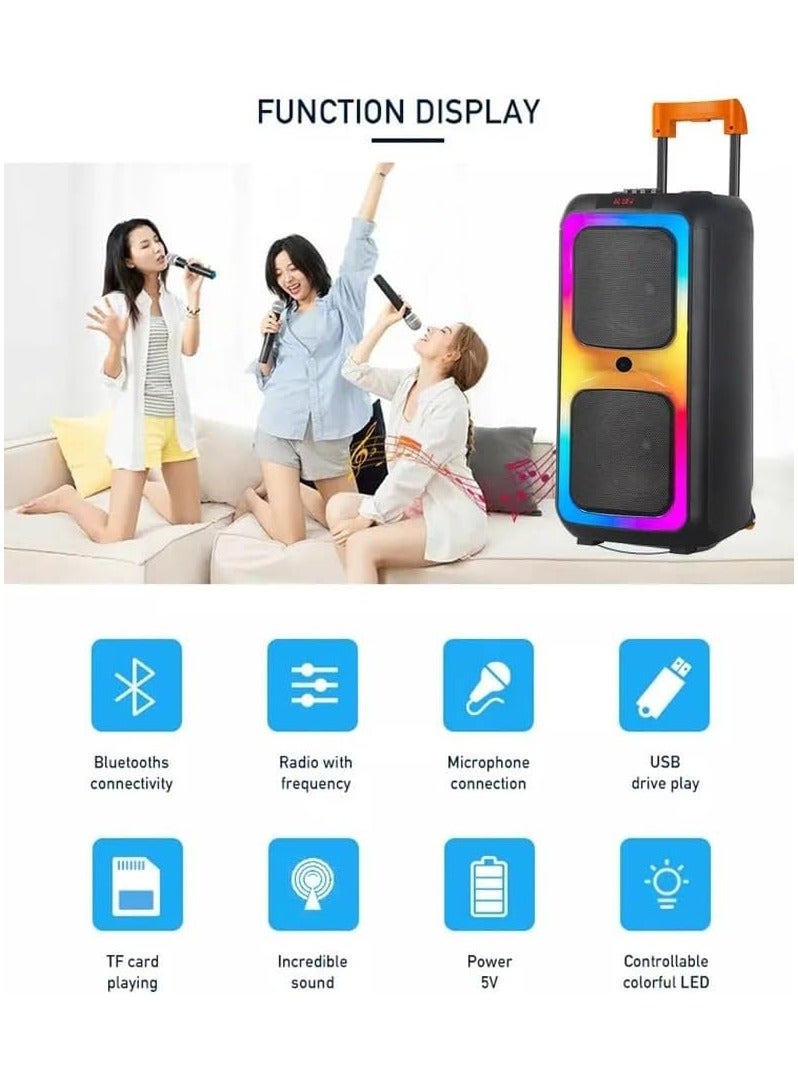 بيتشو مكبر صوت بلوتوث محمول PartyBox مع إضاءة RGB، مكبر صوت بلوتوث مع ميكروفون، جهاز تحكم عن بعد وميكروفون لاسلكي، مكبر صوت منخفض التردد، راديو FM للحفلات الداخلية والخارجية - Image 3