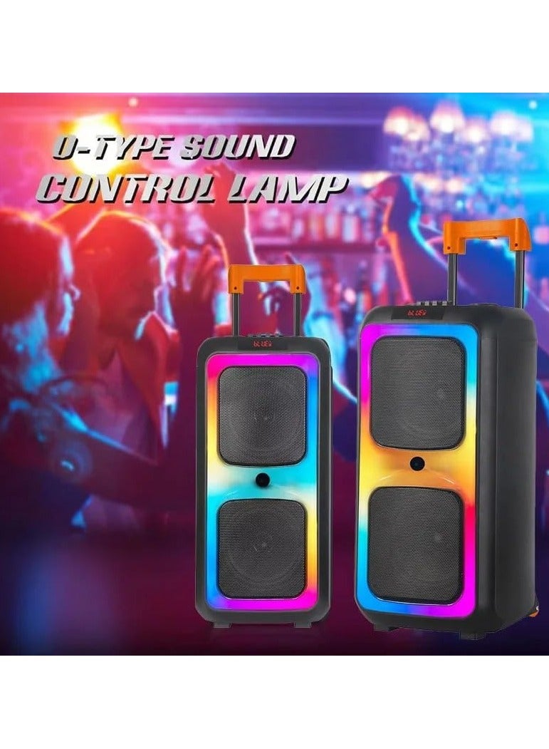 بيتشو مكبر صوت بلوتوث محمول PartyBox مع إضاءة RGB، مكبر صوت بلوتوث مع ميكروفون، جهاز تحكم عن بعد وميكروفون لاسلكي، مكبر صوت منخفض التردد، راديو FM للحفلات الداخلية والخارجية - Image 5