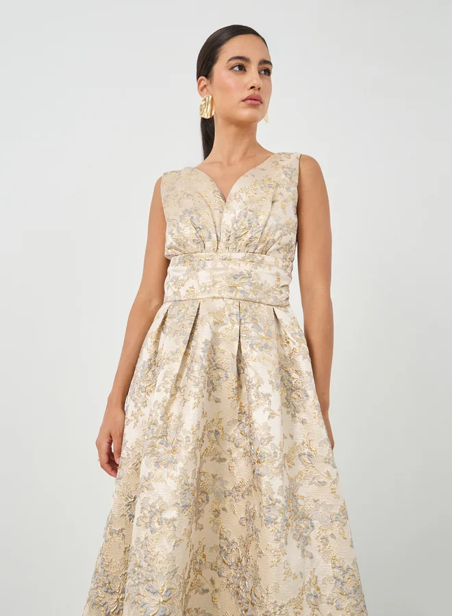 Styli Floral Jacquard Midi Dress