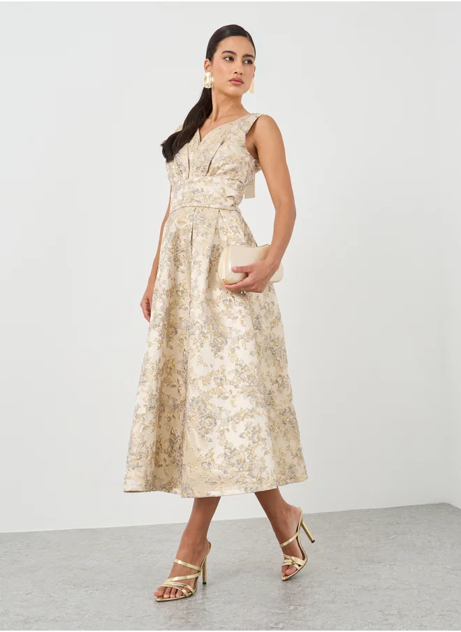 ستايلي Jacquard Satin Sleeveless A-Line Midi Dress