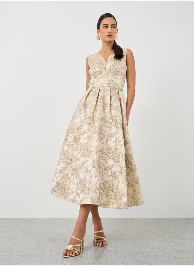 ستايلي Jacquard Satin Sleeveless A-Line Midi Dress