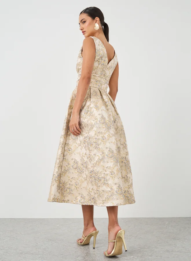 Styli Floral Jacquard Midi Dress