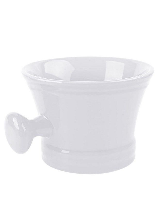 Ceramic Shaving Mug With Knob Handle Deep Size Wet Shaving Cup Razor Shave Soap And Cream Bowl For Men White