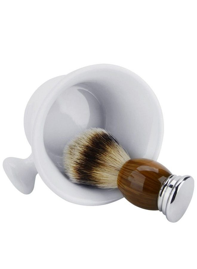 Ceramic Shaving Mug With Knob Handle Deep Size Wet Shaving Cup Razor Shave Soap And Cream Bowl For Men White