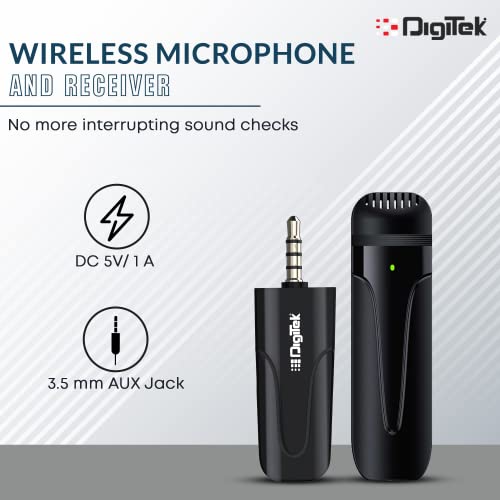 DIGITEK® (DWM-005) Wireless Microphone System with 3.5mm Aux Connector & Noise Cancellation, 10M Wireless Range, 4-Hour Working Time, Ideal for YouTube, Vlogs, Live Streaming, Video Shooting & More - Image 2