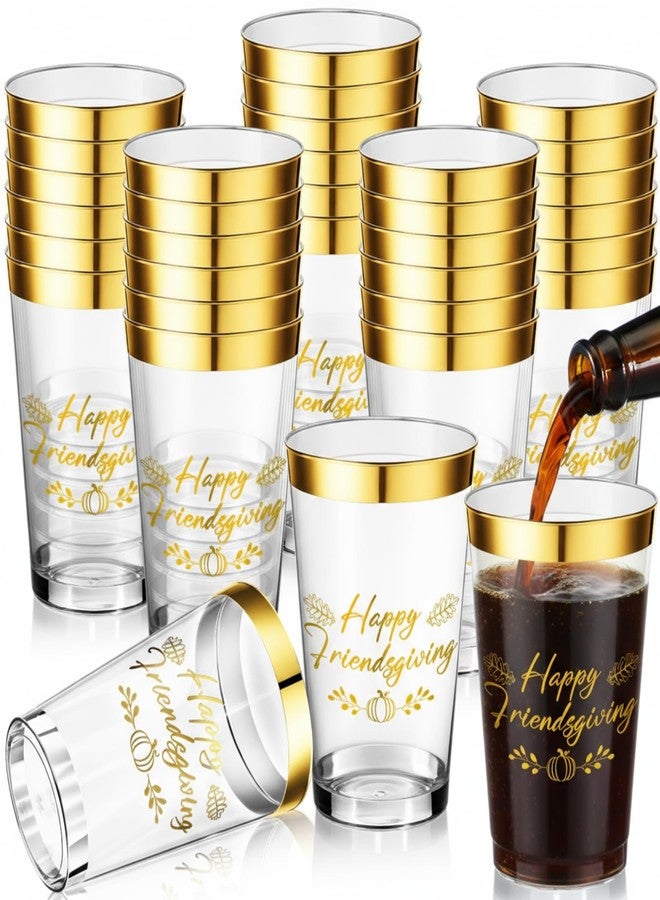 بوتشن مجموعة بوتشن من 24 قطعة من أكواب عيد الشكر السعيدة، زينة لحفلات عيد الشكر، أكواب بلاستيكية شفافة مطلية برقائق ذهبية سعة 12 أونصة للاستخدام مرة واحدة، لوازم حفلات الخريف واليقطين (نمط كلاسيكي) - Image 1