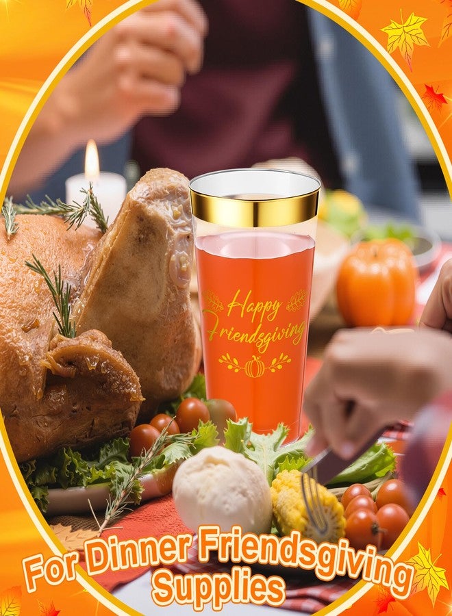 بوتشن مجموعة بوتشن من 24 قطعة من أكواب عيد الشكر السعيدة، زينة لحفلات عيد الشكر، أكواب بلاستيكية شفافة مطلية برقائق ذهبية سعة 12 أونصة للاستخدام مرة واحدة، لوازم حفلات الخريف واليقطين (نمط كلاسيكي) - Image 4