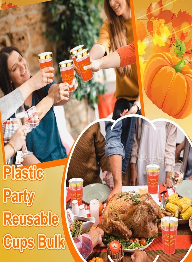 بوتشن مجموعة بوتشن من 24 قطعة من أكواب عيد الشكر السعيدة، زينة لحفلات عيد الشكر، أكواب بلاستيكية شفافة مطلية برقائق ذهبية سعة 12 أونصة للاستخدام مرة واحدة، لوازم حفلات الخريف واليقطين (نمط كلاسيكي) - Image 2