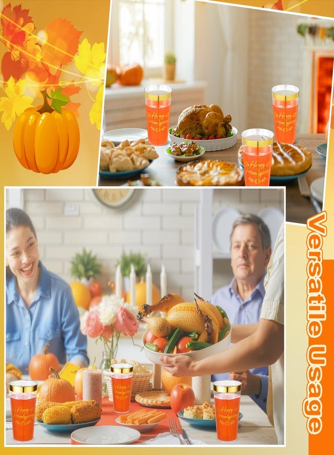 بوتشن مجموعة بوتشن من 24 قطعة من أكواب عيد الشكر السعيدة، زينة لحفلات عيد الشكر، أكواب بلاستيكية شفافة مطلية برقائق ذهبية سعة 12 أونصة للاستخدام مرة واحدة، لوازم حفلات الخريف واليقطين (نمط كلاسيكي) - Image 3