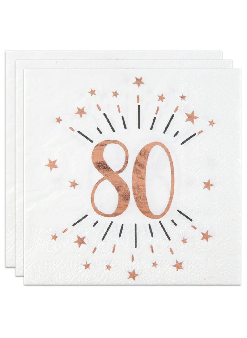 80-Years Birthday Anniversary Napkins White Rose Gold 33cm 10-Pack