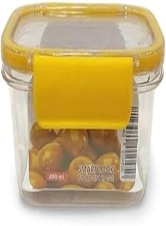 Acrylic Fridge Container With Airtight Lid With Silicone Sides, 400 Ml, Bpa Free, Clear With Yellow Frame Le-Marche_302 