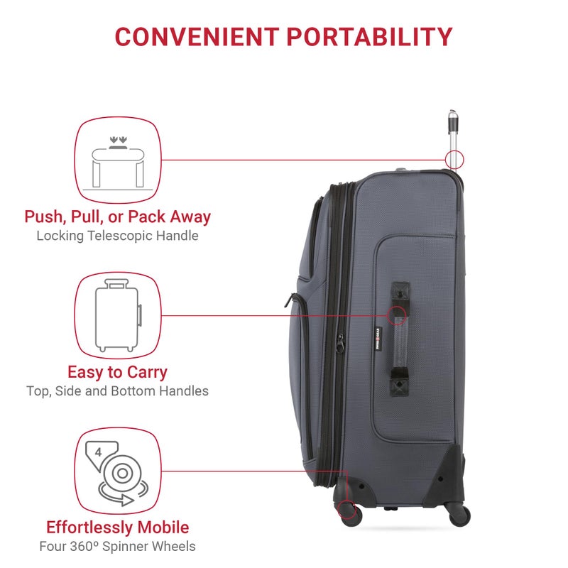 SWISSGEAR SwissGear Sion Softside Expandable Roller Luggage, Dark Grey, 3 Piece Set (21/25/27), Sion Softside Expandable Roller Luggage  - Image 2