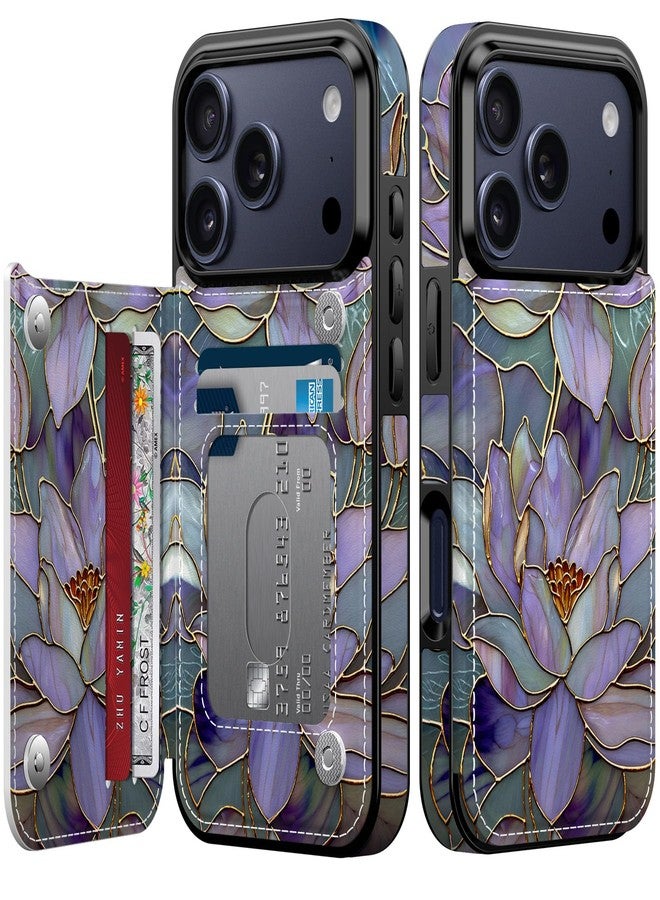 Goodon for iPhone 17 Pro Max Wallet Case with Card Holder,RFID-Blocking,Aesthetic Vintage Floral Girly Shell,Trendy Unique Cool Retro Protective Phone Cover for Women Girls - Fancy Purple Lotus - Image 1