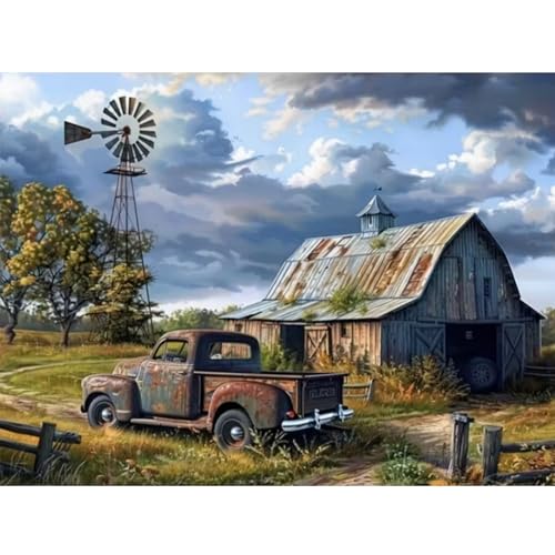 KTHOFCY 5D DIY Country Scene Diamond Painting Kits for Adults,House Truck Full Drill Embroidery Cross Stitch Crystal Rhinestone Paintings Pictures Arts Wall Decor Painting Dots Kits 11.8X15.7 inch - Image 1