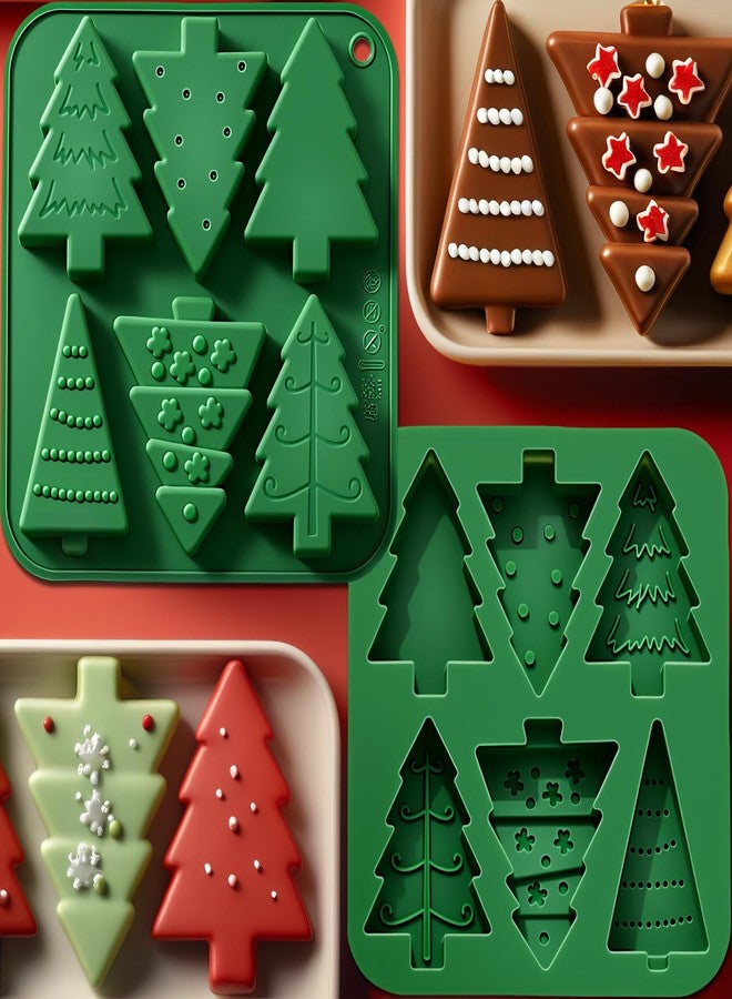 LLPMutu 2PCS Christmas Tree Silicone Molds Xmas Tree Candy Molds 6cavity Christmas Tree Chocolate Molds Xmas Tree Baking Mold Christmas soap molds for Making Chocolate Candy Cake Jello Ices Soap and Candles - Image 1