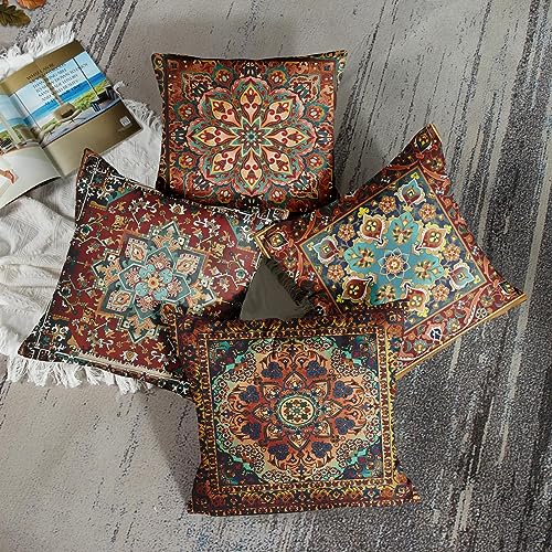 Sanwarm Throw Pillow Covers Home Decor Set of 4 Tribal Eastern Geometric Vintage Pillow Cases Decorative 18 x 18 Inches Outdoor Cushion Couch Sofa Pillowcases - Image 2