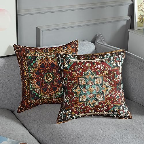 Sanwarm Throw Pillow Covers Home Decor Set of 4 Tribal Eastern Geometric Vintage Pillow Cases Decorative 18 x 18 Inches Outdoor Cushion Couch Sofa Pillowcases - Image 4