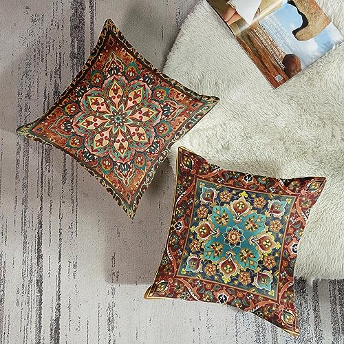 Sanwarm Throw Pillow Covers Home Decor Set of 4 Tribal Eastern Geometric Vintage Pillow Cases Decorative 18 x 18 Inches Outdoor Cushion Couch Sofa Pillowcases - Image 3