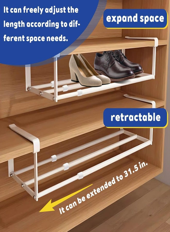 Zyghjort 2 Pcs Expandable Shoe Rack Organizer, Hanging Shoe Shelf Under Cabinet Storage Shelf with 3/4 Inch Thick Clips, Retractable Space Saving Rack for Closet Pantry Laundry Room (White, 16.5-31.5 Inch) - Image 2
