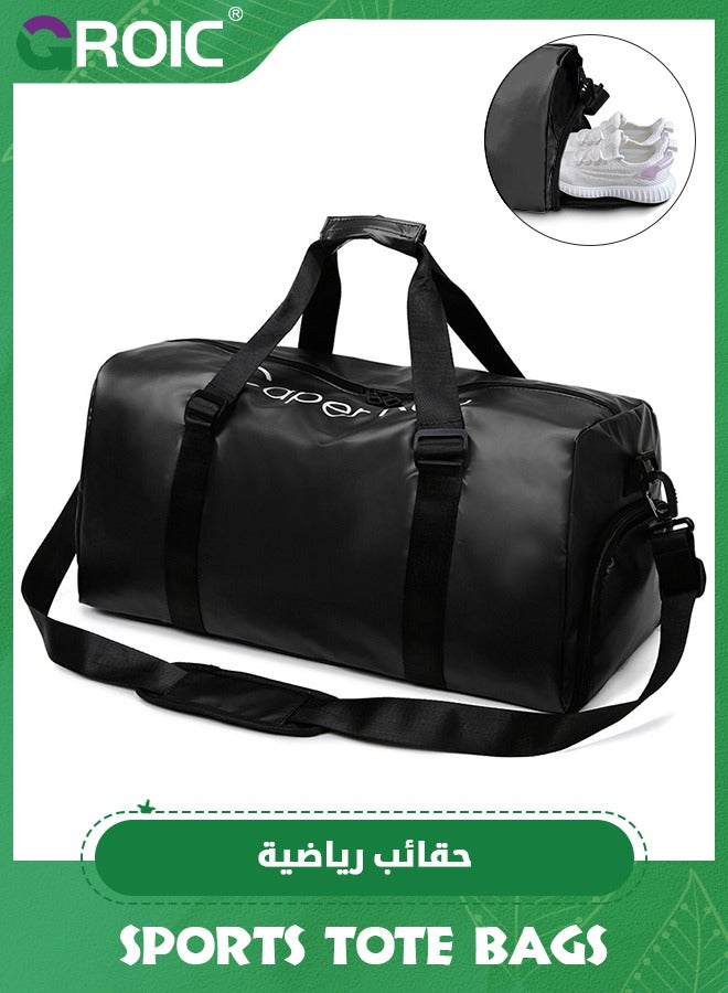 GROIC Sports Gym Bag for Women and Men,Small Sports Duffle Bag with Shoulder Strap and Handbag,Sports Shoulder Bag with Separated Shoe Compartment ,Outdoor Large-capacity Travel Bag(Black) - Image 1