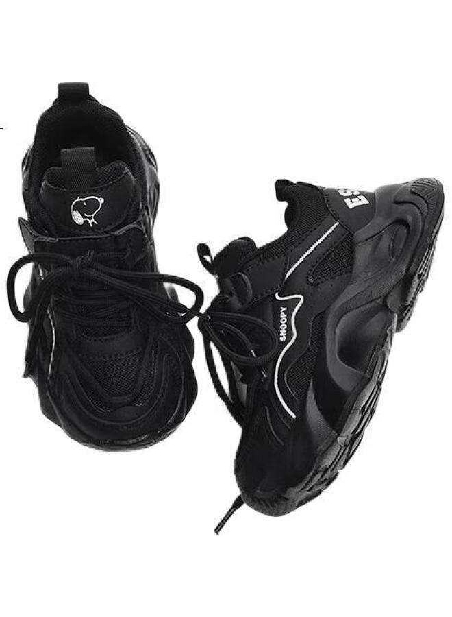 Snoopy Kids' Sports Shoes Soft Bottom Comfortable Running Shoes Boys Girls Thick-Soled Dad Shoes 0381 Panda Black Size 30 - Image 2