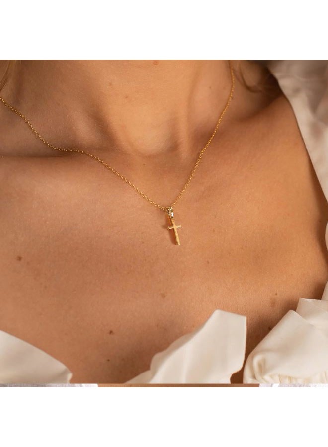 Rotnso Cross Necklace for Women 14K Gold Silver Plated Dainty Small Cross Pendant Choker Simple Trendy Cute Cross Charm Chain Necklace Easter Basket Stuffers Baptism Religious Faith Jewelry Gift, 18 - Image 2