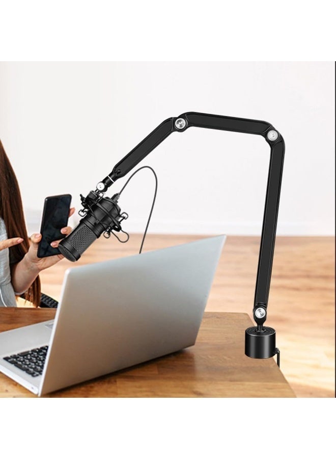 والالا حامل ميكروفون احترافي بتصميم عنق الإوزة - حامل ميكروفون مكتبي متين وقابل للتعديل مع مشبك تثبيت آمن | ذراع مرن للبث الصوتي والبث المباشر والألعاب (أسود) - Image 5