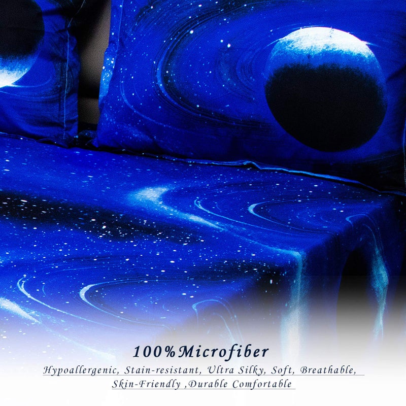 Bedlifes Galaxy Outer Space Sheet Set, Galaxy Themed, 3 pcs Including Flat Sheet, Fitted Sheet, and 1 Pillowcase (Light Blue Queen) - Image 4