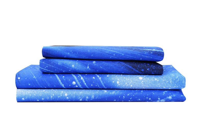 Bedlifes Galaxy Outer Space Sheet Set, Galaxy Themed, 3 pcs Including Flat Sheet, Fitted Sheet, and 1 Pillowcase (Light Blue Queen) - Image 1