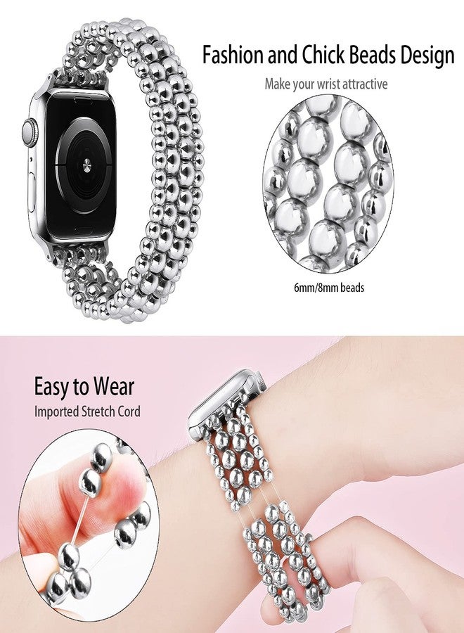 MOFREE Band Compatible with Apple Watch 38mm 40mm 41mm Beaded Bracelet Women, Fashion Handmade Elastic Stretch Strap for iWatch Series 9/87/SE/6/5/4/3/2/1 Bands - Image 2
