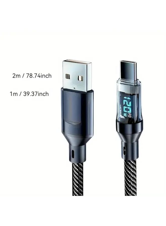Digital Display USB Type C Fast Charging Cable 2m 78 74 Inch Tangle Free Flat Cord - Image 2