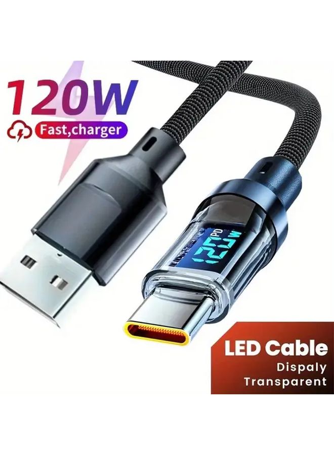 Digital Display USB Type C Fast Charging Cable 2m 78 74 Inch Tangle Free Flat Cord - Image 1