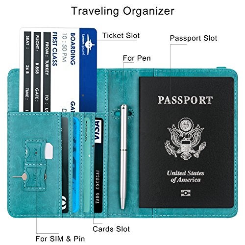WALNEW حافظة جواز سفر WALNEW للسفر، غطاء جواز سفر RFID للنساء والرجال، حافظة جواز سفر جلد PU مع قلم، مستلزمات السفر للطيران - Image 3