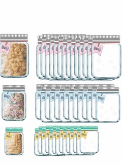Excefore Mason Jar Ziplock Bags, 30Pcs Multi-Size Resuable Bottle Pattern Zipper Sealed Snacks Sandwich Airtight Food Storage Pouch for Kitchen Travel Camping Organizer and Kids  - Image 1