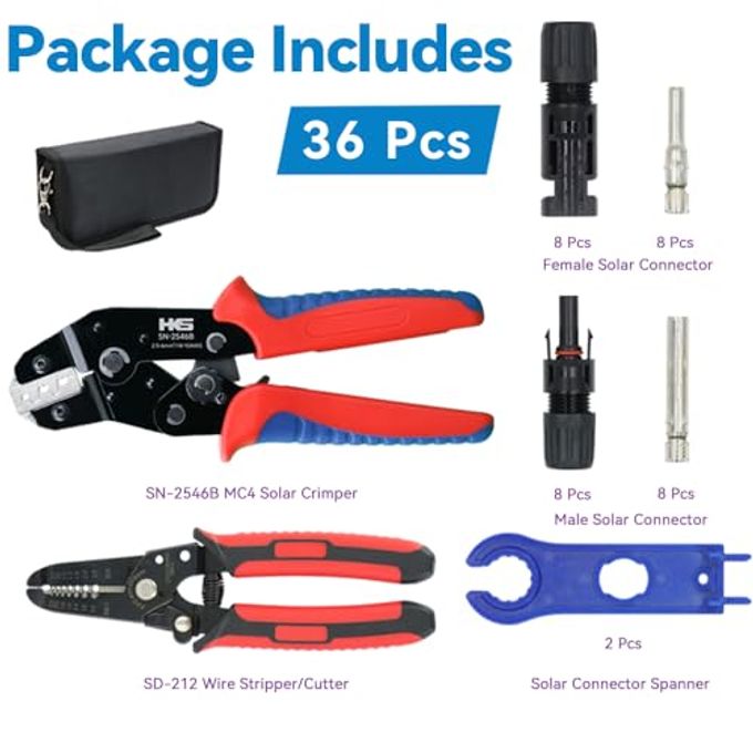 HKS Solar Pv Panel Crimping Tool Kit With Crimper Stripper And 8 Pairs Solar Connectors And 1Pair Solar Connector Spanner Wrench, Crimper Tool For Solar Cable Awg14-10,2.5/4/6Mm - Image 2