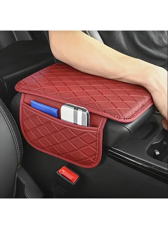 PUPU Leather Car Armrest Storage Box Red Multifunctional Side Pockets Scratch Resistant - Image 4