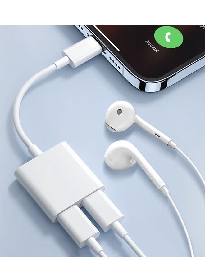 2 Port Type C Cable, 2 in 1 Audio Charger Splitter, Type C to C Audio Jack with Safe Fast Charging, White  - Image 2