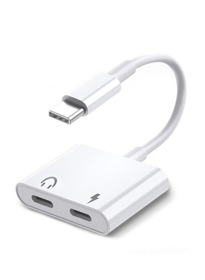 2 Port Type C Cable, 2 in 1 Audio Charger Splitter, Type C to C Audio Jack with Safe Fast Charging, White  - Image 1